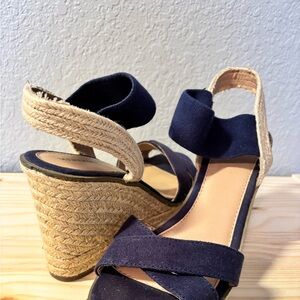 Merona Navy and Tan Wedge Sandals